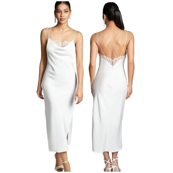 Sachin + Babi Dresses & Skirts - Sachin & Babi NWT Dylan Ivory Satin Lace Midi Slip Dress Size 2 Strappy Back